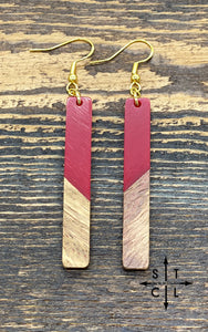 Red Resin Wood Long Earrings