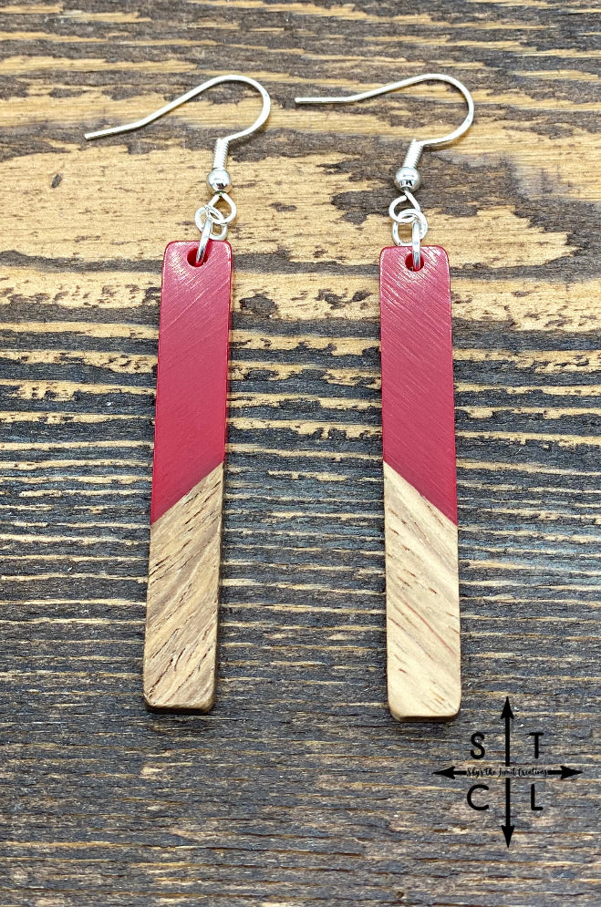 Red Resin Wood Long Earrings