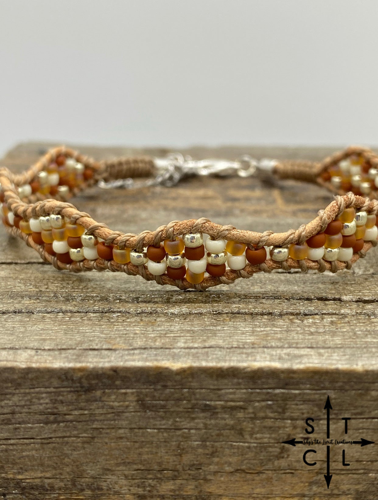 Wave Anklet Burnt Orange Bone Silver