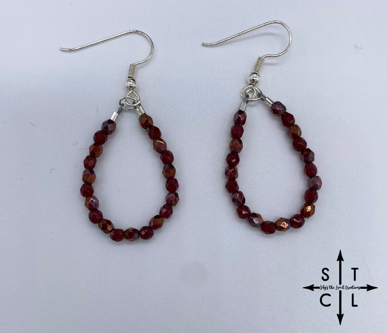 Mini Crystal Teardrop Earrings Maroon