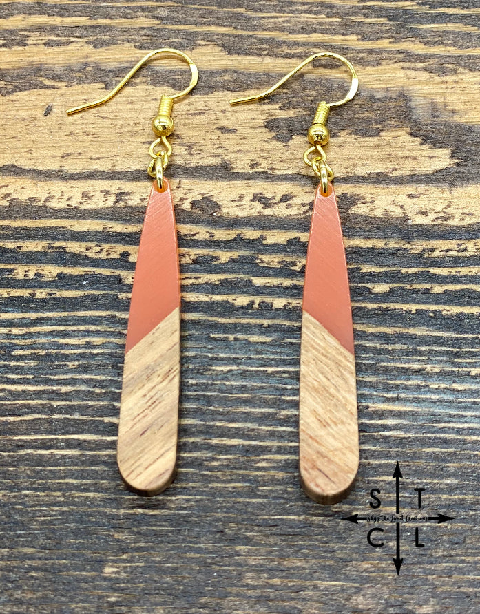 Orange Wood Resin Teardrop Earrings