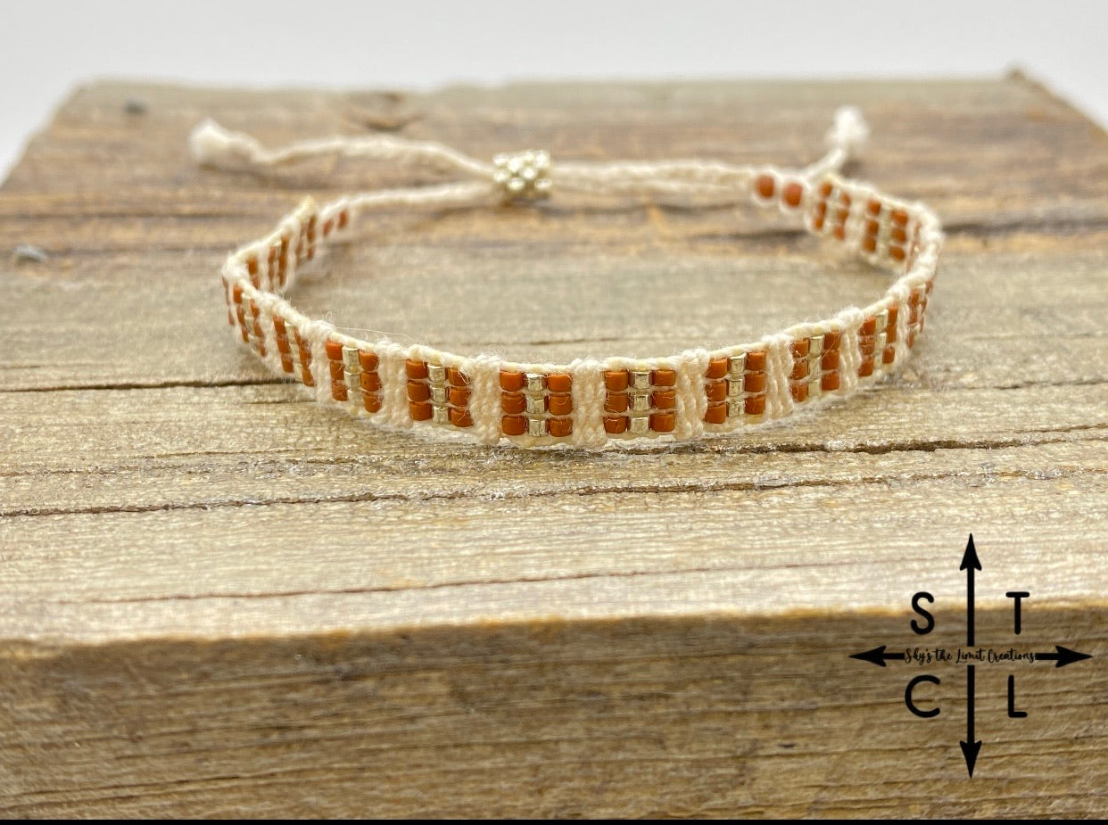 Friendship Bracelet Burnt Orange Bone Silver