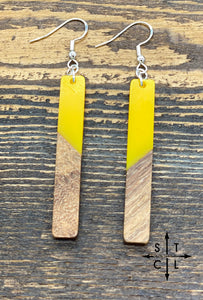 Yellow Resin Wood Long Earrings