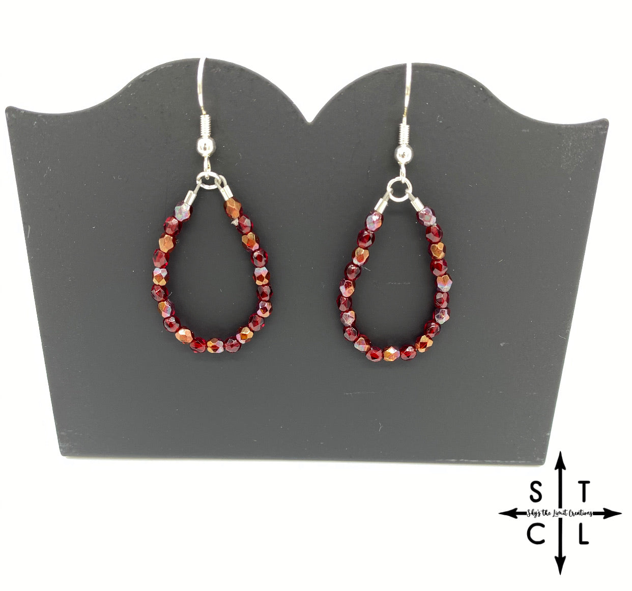 Mini Crystal Teardrop Earrings Maroon