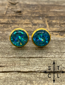 Turquoise Glass Gold Studs