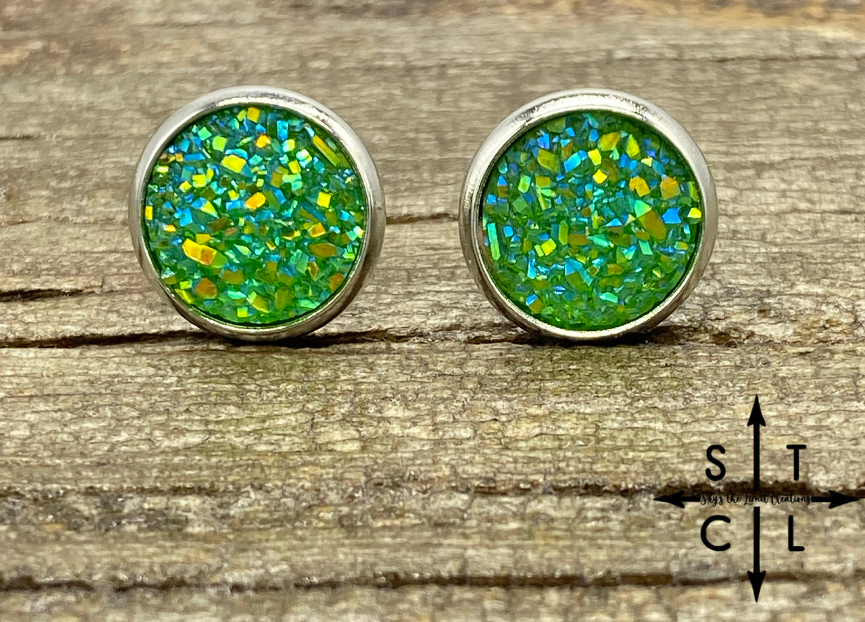 Green 10mm Druzy Studs