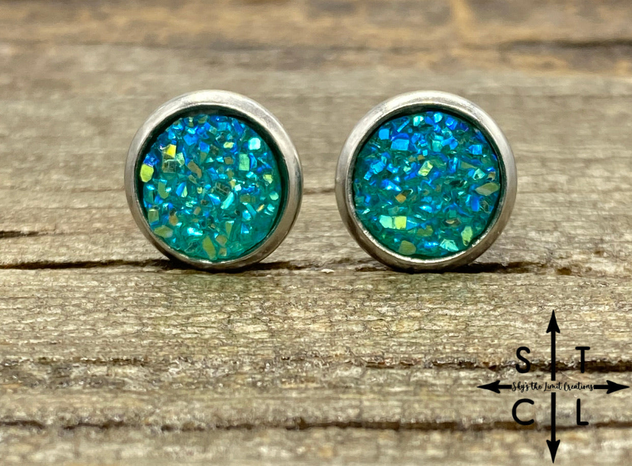 Turquoise 8mm Druzy Studs