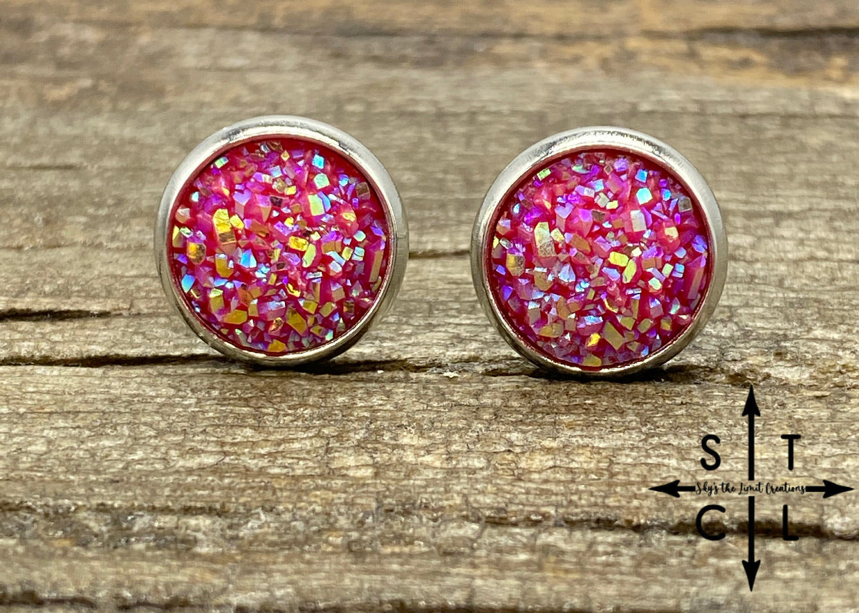 Pink 10mm Druzy Studs