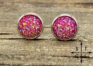 Pink 10mm Druzy Studs