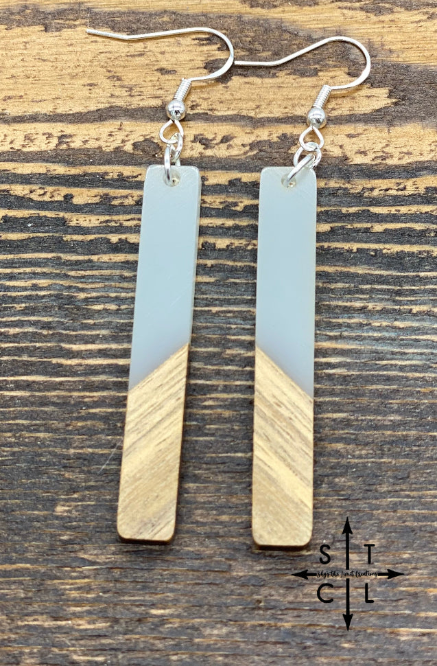 Opaque White Resin Wood Long Earrings