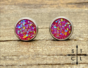 Pink 8mm Druzy Studs