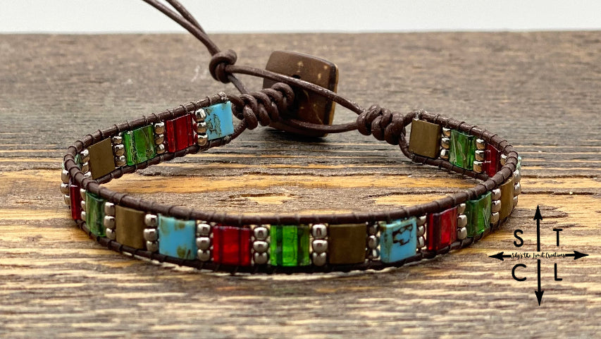 Turquoise Green Maroon Bronze Kari Bracelet