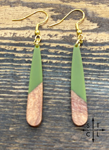 Olive Wood Resin Teardrop Earrings