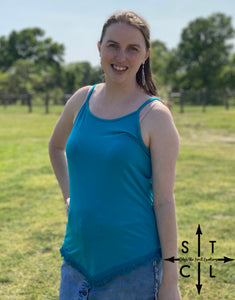 Jade Tank Top with Fringe Trim